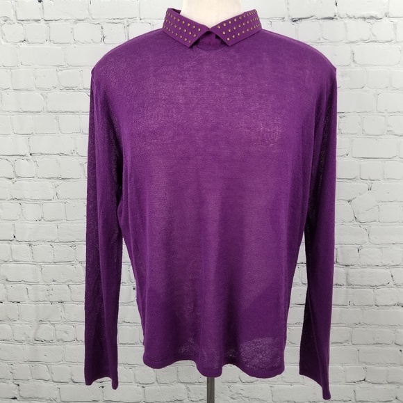 AMANDA GREEN | purple stud collared light sweater - Picture 1 of 6